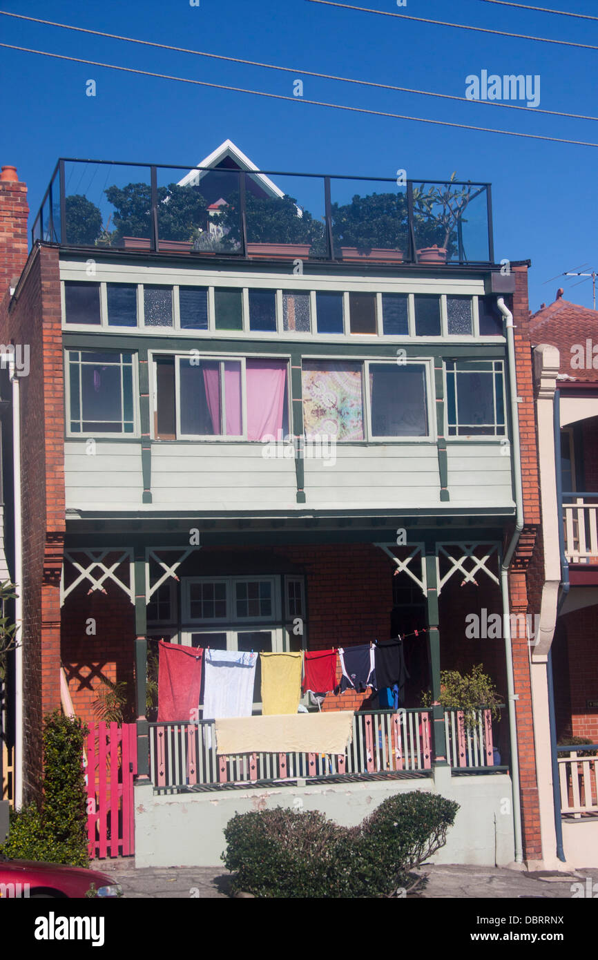 Beach house typical quirky Australian terraced house Newcastle New South Wales NSW Australia Stock Photo