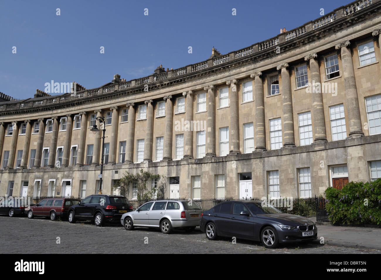 The Royal Crescent in Bath a Georgian crescent of houses England UK. Bath English townhouses World heritage Architecture Stock Photo