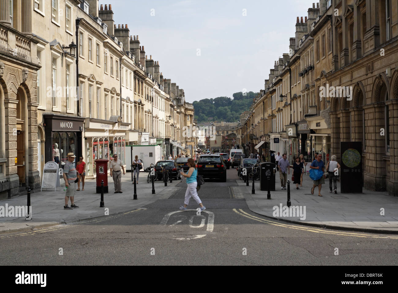 Looking down Milsom St in the centre of Bath city centre England, streetscape Stock Photo