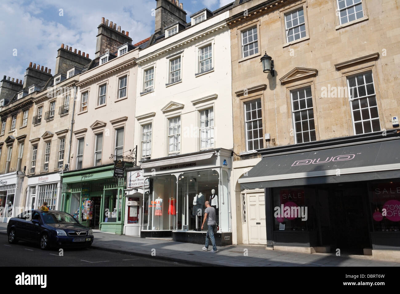 Shops along Milsom Street in Bath city centre England. Georgian buildings Stock Photo