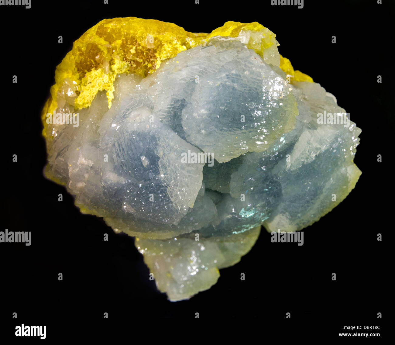Fantastic crystal of Sulfur and Celestine mineral sample Stock Photo