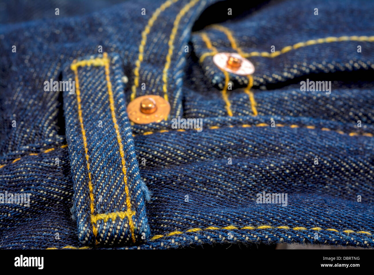 denim jeans belt loop and rivets Stock Photo