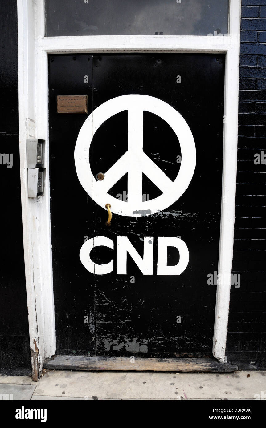 CND - Campaign for Nuclear Disarmament logo on the front door of their national offic, Holloway Road Islington London England UK Stock Photo