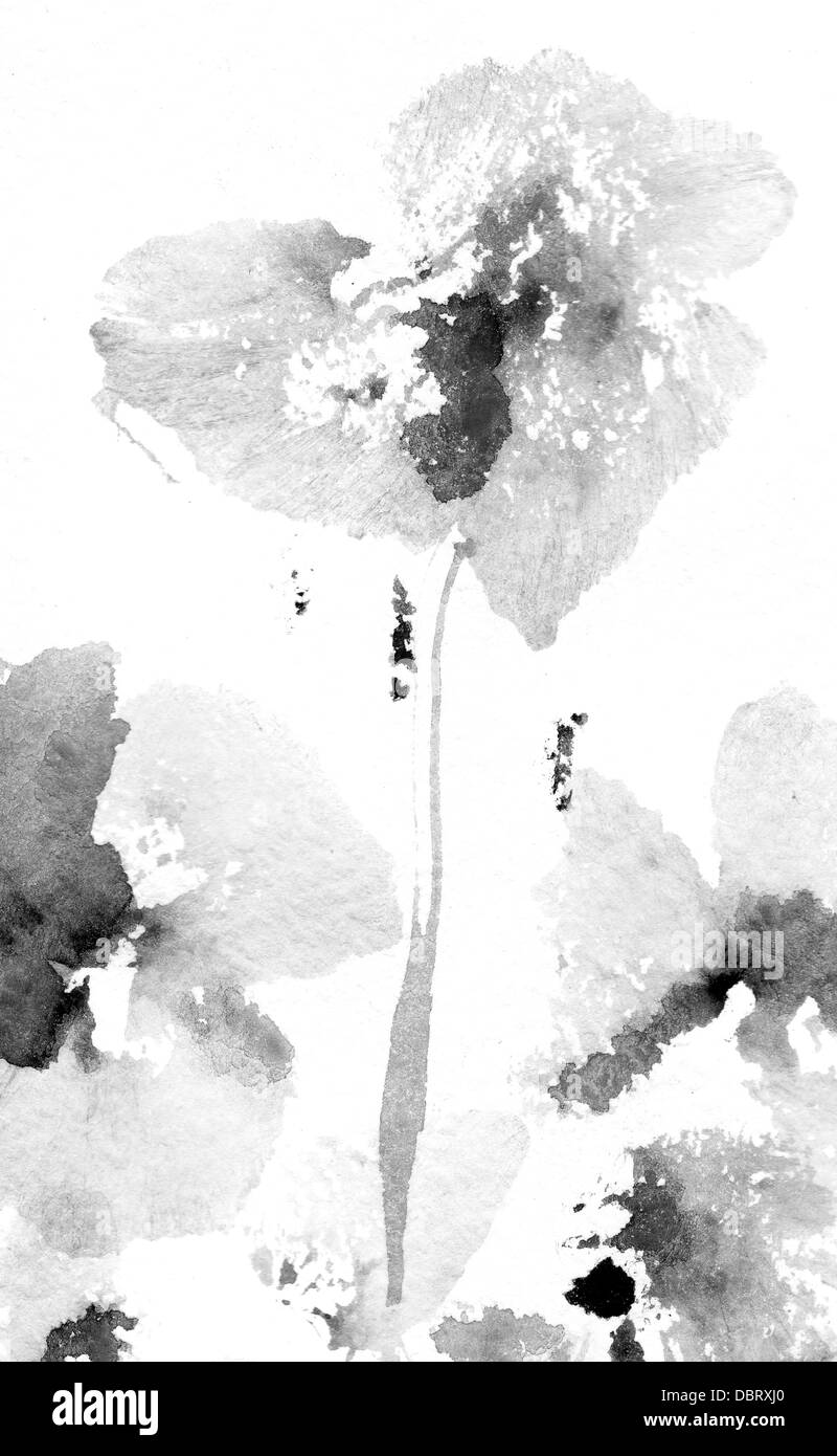 Cute floral background. Watercolor poppies Stock Photo