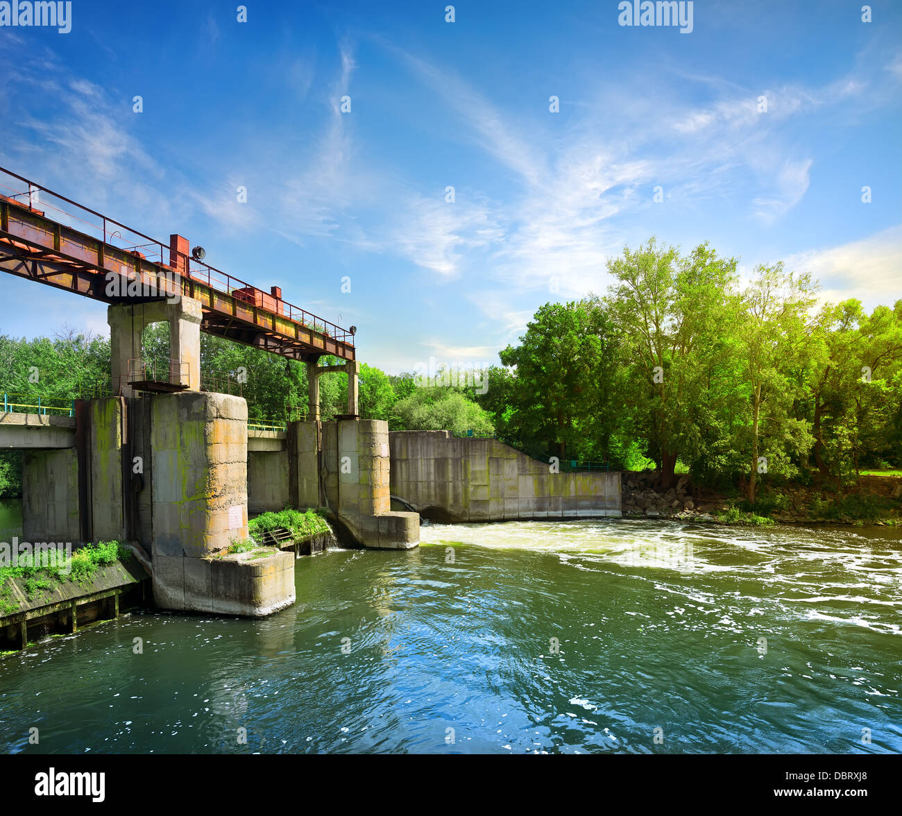 Dam on the river Severskiy Donets in Ukraine Stock Photo