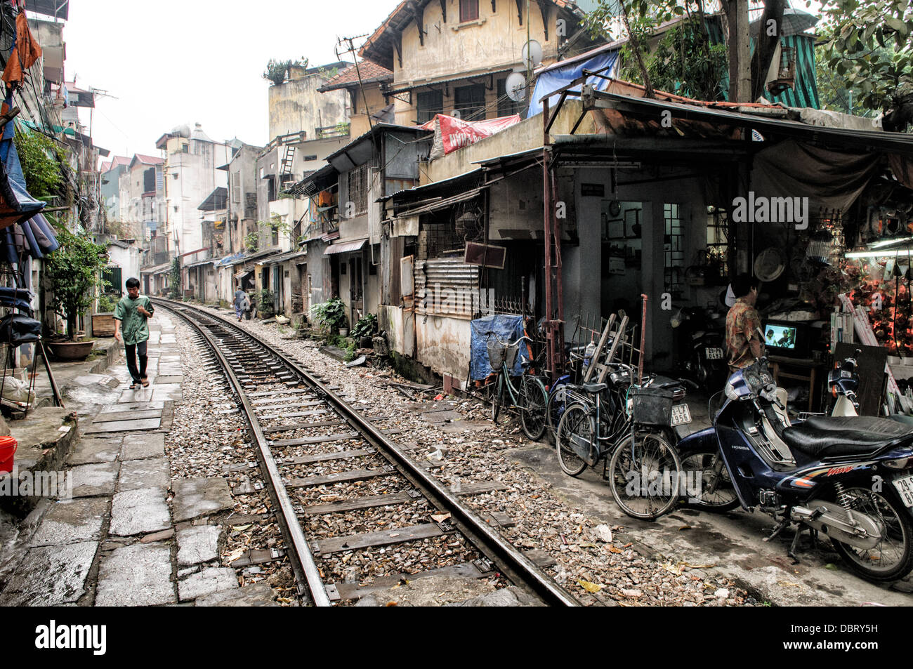 HANOI, Vietnam Houses and shops back up to train tracks in downtown