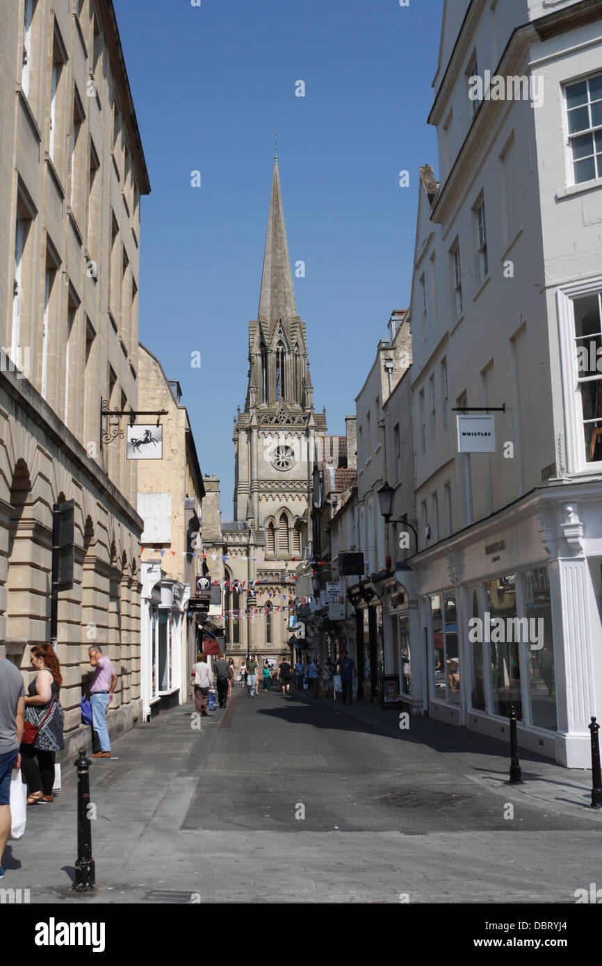 View along Green st of St Michaels church  in Bath city centre England UK Stock Photo