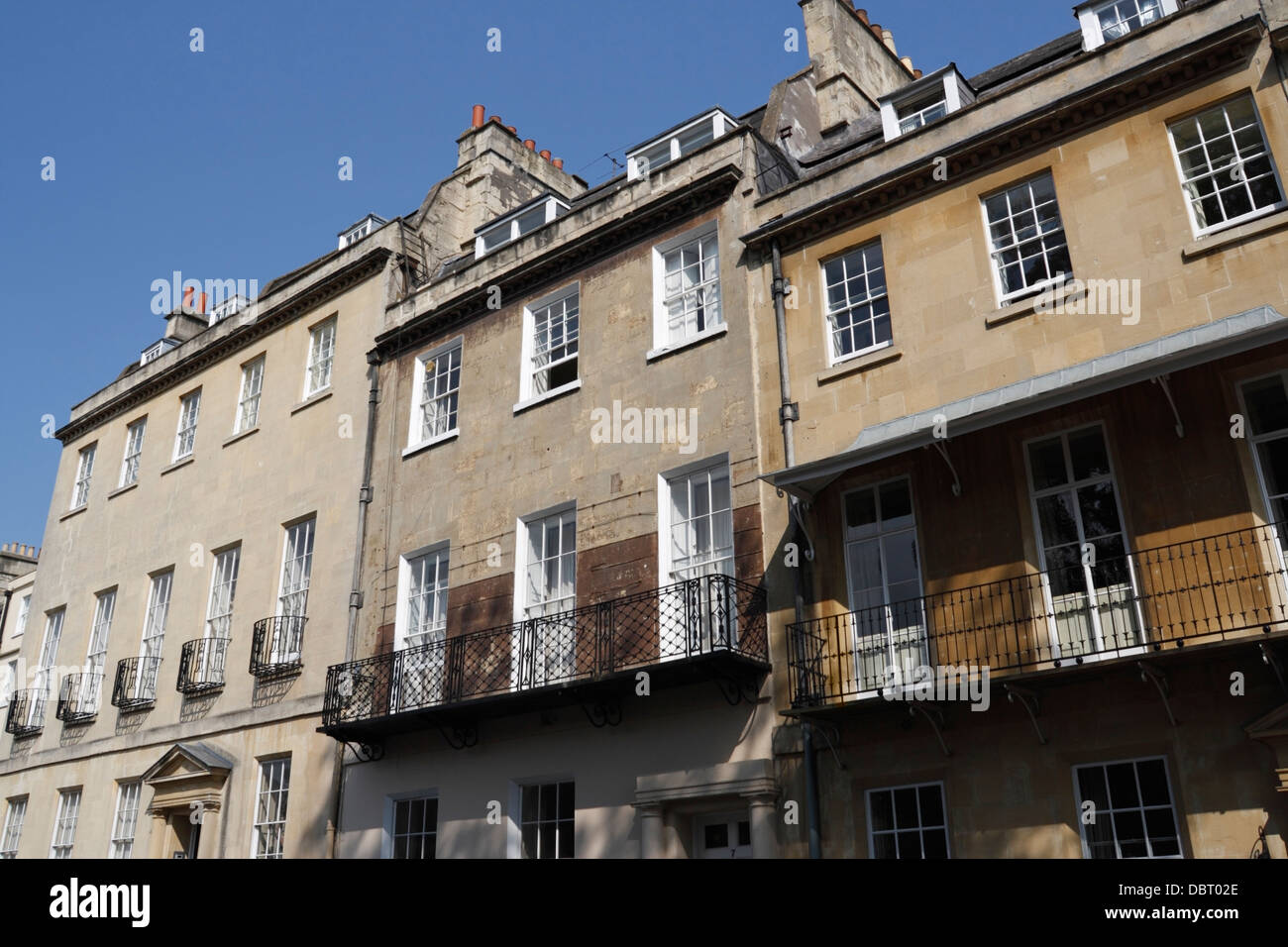 Balconies on Georgian Houses in Bath England. English period properties Bath townhouses World heritage site Stock Photo
