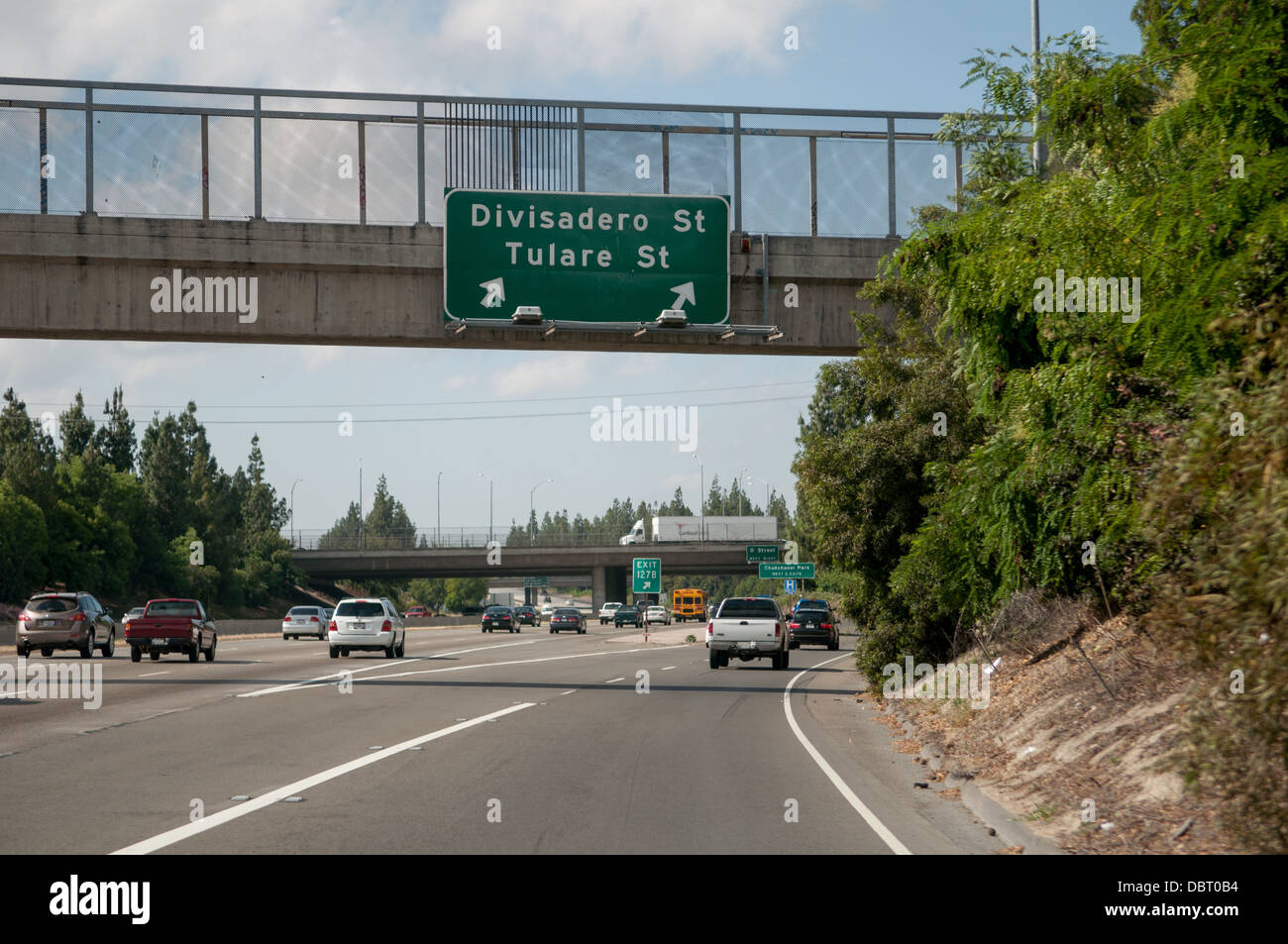 Divisadero and Tulare Streets exit from highway 41, downtown Fresno Ca Stock Photo