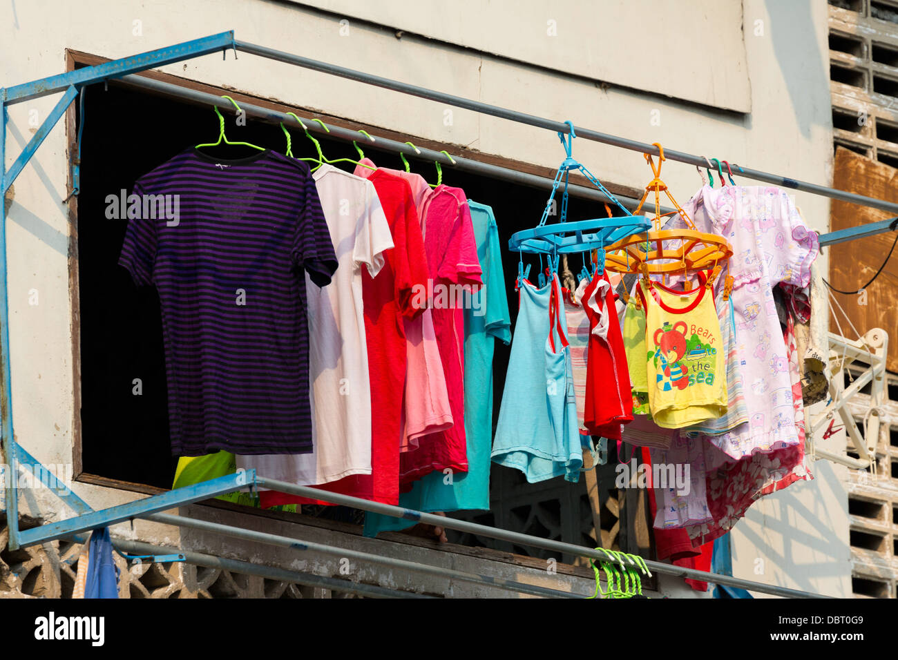 Laundry hung out to dry in Bangkok Thailand Stock Photo Alamy