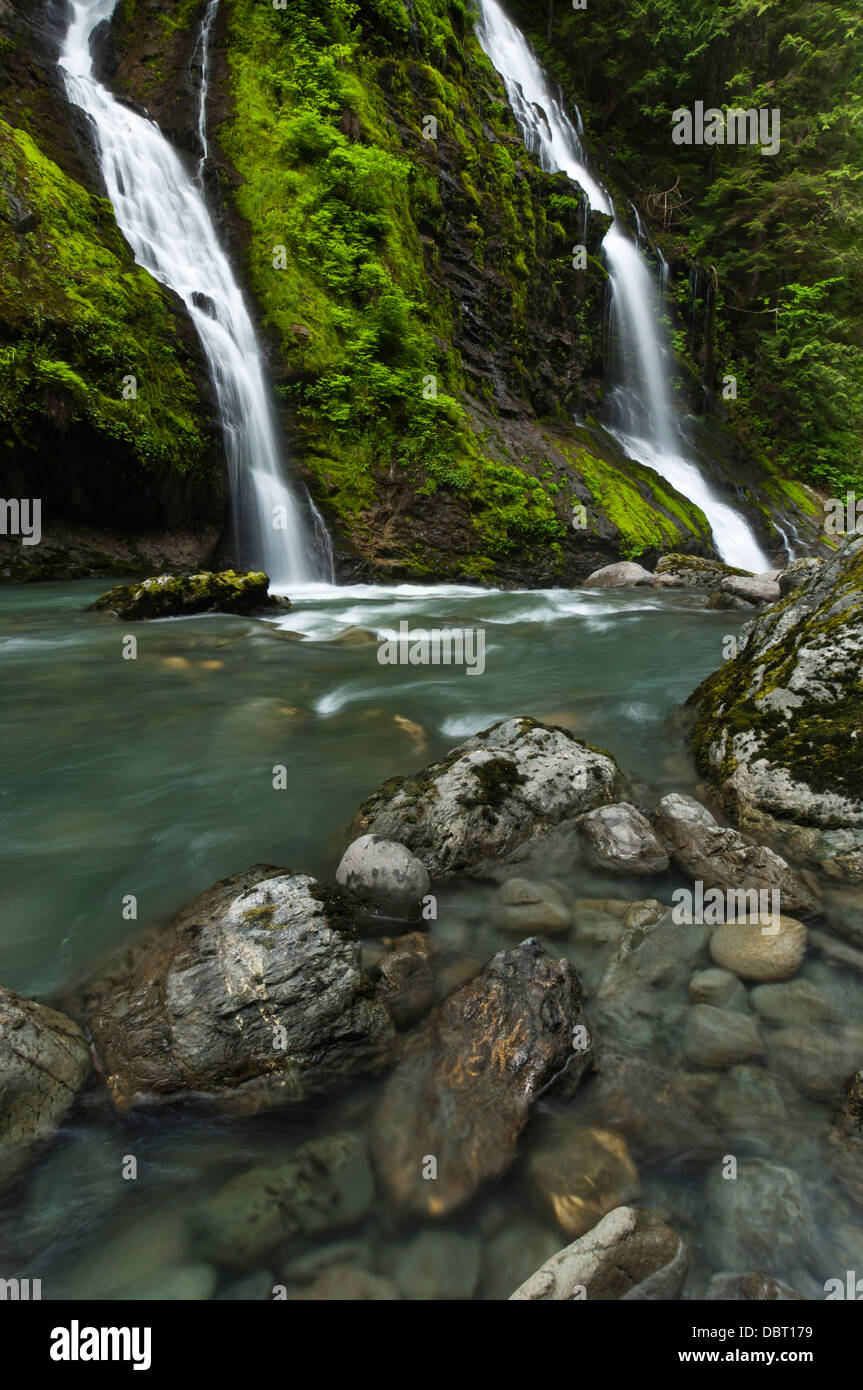 Waterfall alongside the Boulder River, Boulder River Wilderness, Mount Baker-Snoqualmie National Forest, Washington, USA Stock Photo