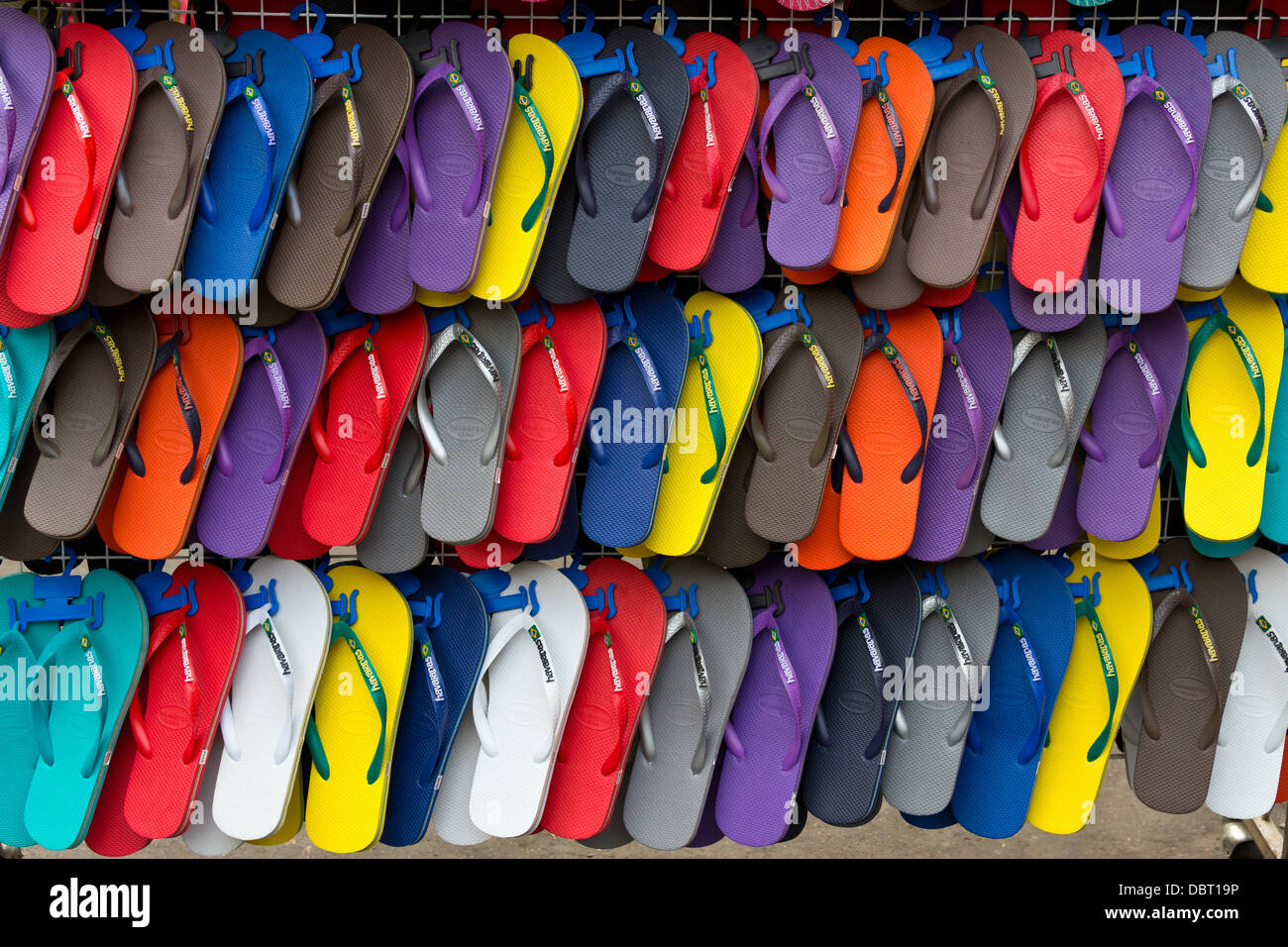 Sale of Sandals on a Market in Bangkok, Thailand Stock Photo