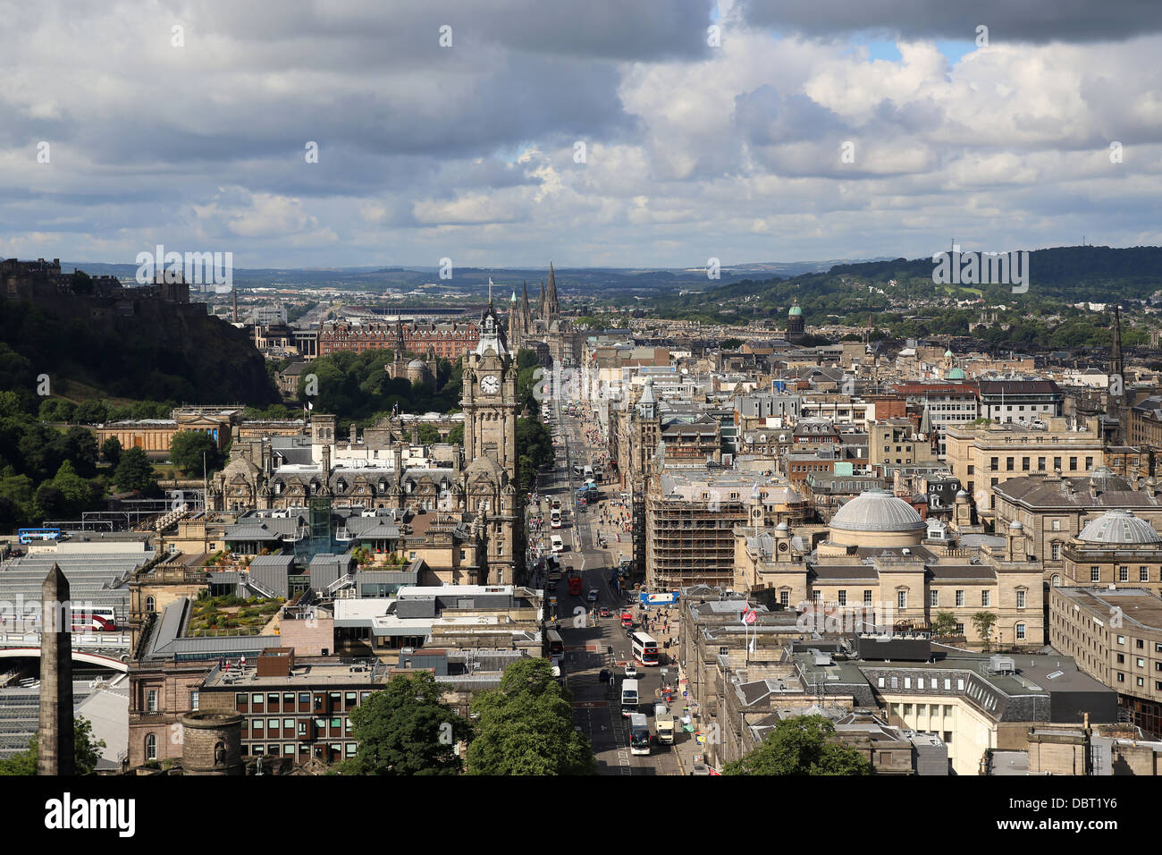 Vista view of Edinburgh, including Princes Street, as seen from Calton Hill, Edinburgh, Scotland Stock Photo
