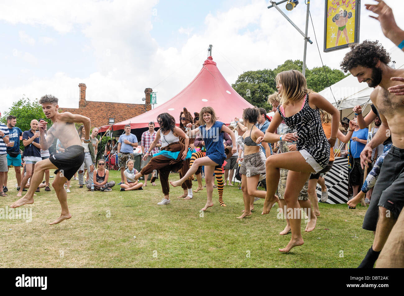 fordshire, UK, 03/08/2013 : Standon Calling Festival. Atmosphere, attendees in fancy dress to the theme of 'Running away from the Circus'. Picture by Julie Edwards Stock Photo