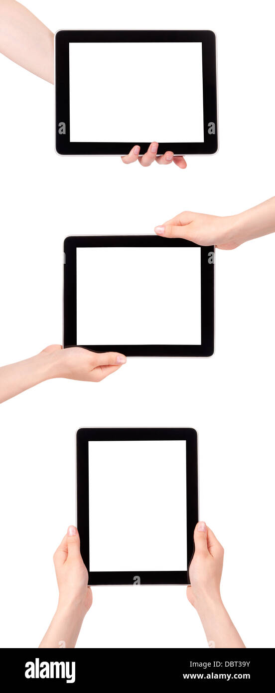 collection of Hands Holding Digital Tablets on a white background Stock ...