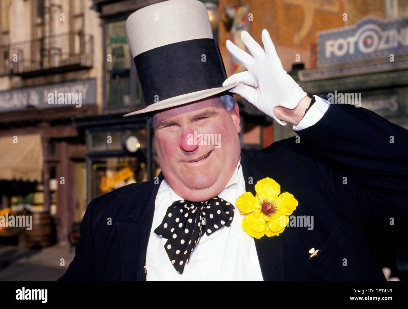 Comedian W.C. Fields is among past movie stars played by character actors roaming the Universal Studios theme park in Hollywood, California, USA. Stock Photo