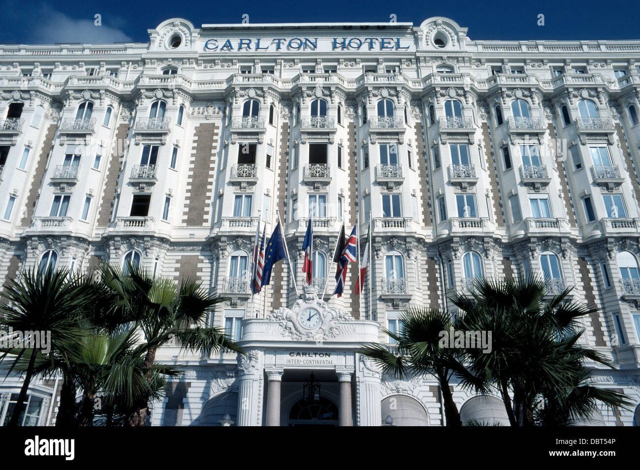 The famous and luxurious art-deco InterContinental Carlton Hotel on the French Riviera in Cannes, France, celebrated its 100th anniversary in 2013. Stock Photo