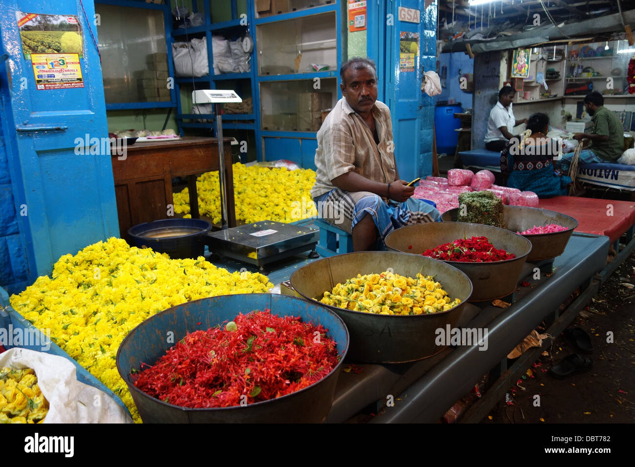 Flower seller in the flower market Stock Photo Alamy