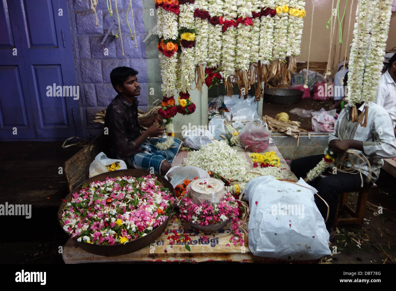Flower garland seller hires stock photography and images Alamy