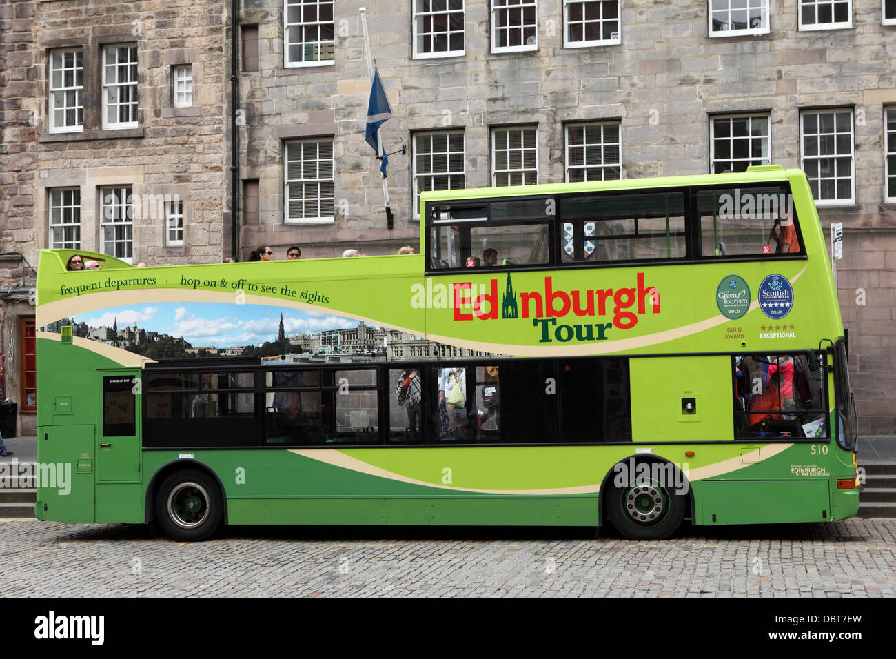 An open-topped tour bus in Edinburgh, Scotland. Stock Photo