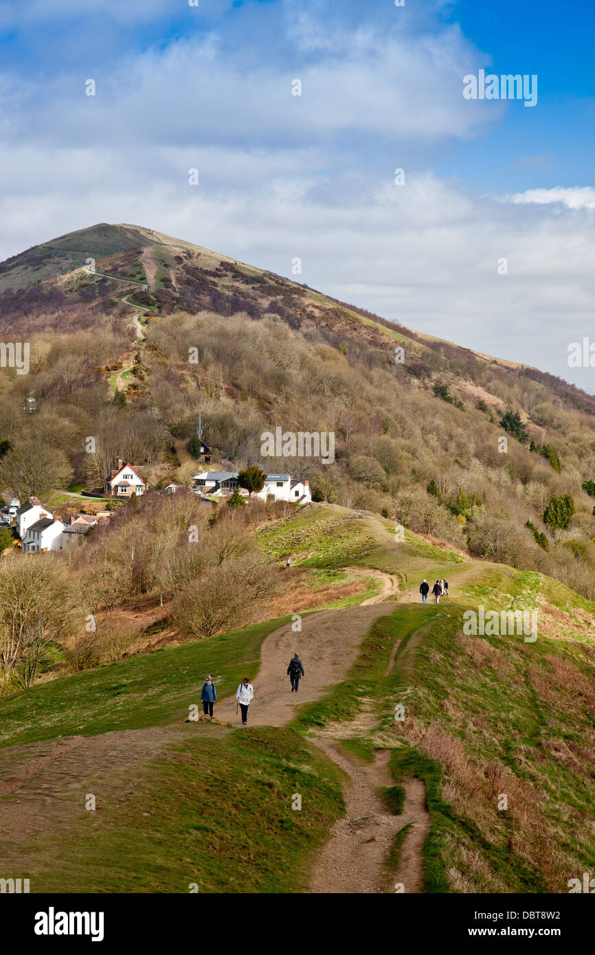 Worcestershire Beacon, the highest point of the Malvern Hills from Perseverance Hill, Worcestershire, England, UK Stock Photo