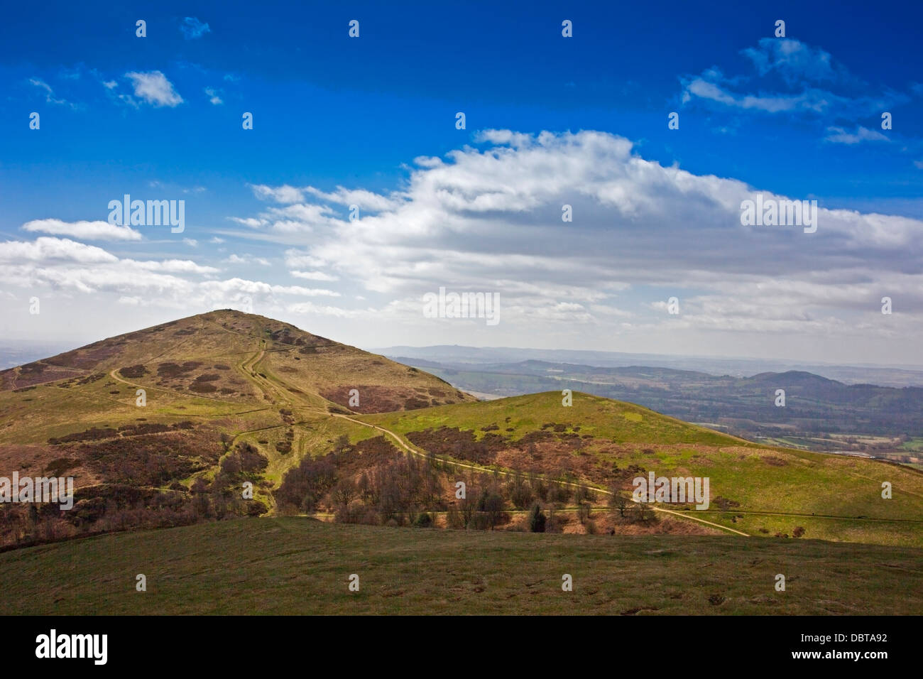 Looking south from North Hill towards Worcestershire Beacon on the Malvern Hills, Hereford & Worcestershire, England, UK Stock Photo
