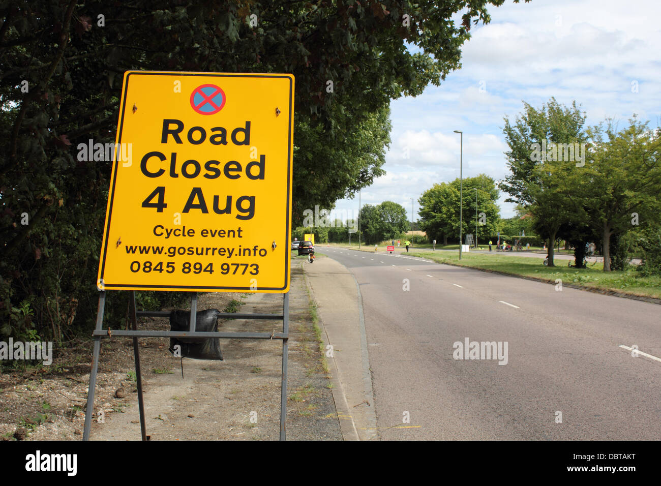 Clandon, Surrey, UK. 4th August 2013. Road closed at the junction of