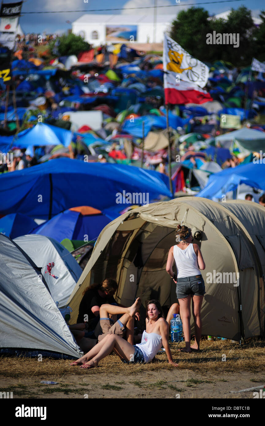 People at one campsites of the Przystanek Woodstock - Europe's largest open air Music festival in Kostrzyn, Poland. Stock Photo
