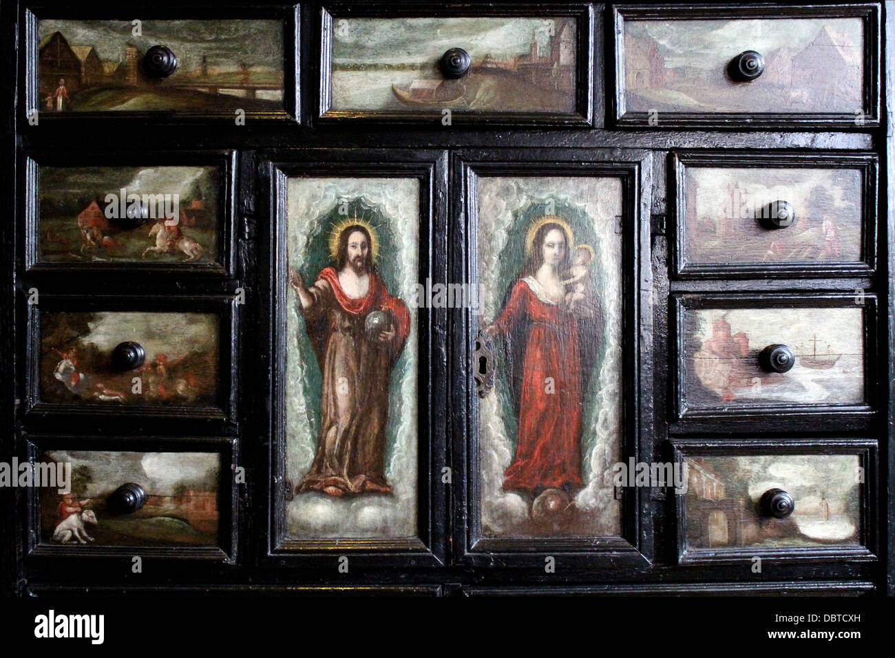 Traditional Wardrobe front with painted characters from the Bible Stock