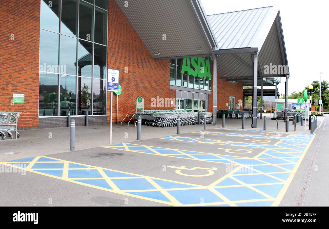 Biggleswade, UK. 4th August, 2013. General Views of Disabled parking at Asda Supermarket, Biggleswade, Bedfordshire where a 64 yo man was severely injured yesterday (August 3rd) after an altercation with another customer over a disabled parking space.  He subsequently died in Addenbrookes Hospital, Cambridge this afternoon (Augiust 4th) and Police have arrested a 65 yo man who lives locally. Poloce are treating the man's death as manslaughter. Asda, Biggleswade, UK - Photos taken August 4th 2013  Credit:  KEITH MAYHEW/Alamy Live News Stock Photo