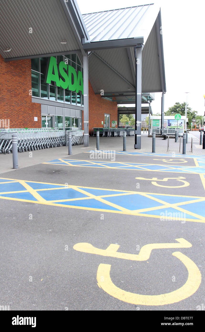 Biggleswade, UK. 4th August, 2013. General Views of Disabled parking at Asda Supermarket, Biggleswade, Bedfordshire where a 64 yo man was severely injured yesterday (August 3rd) after an altercation with another customer over a disabled parking space.  He subsequently died in Addenbrookes Hospital, Cambridge this afternoon (Augiust 4th) and Police have arrested a 65 yo man who lives locally. Poloce are treating the man's death as manslaughter. Asda, Biggleswade, UK - Photos taken August 4th 2013  Credit:  KEITH MAYHEW/Alamy Live News Stock Photo