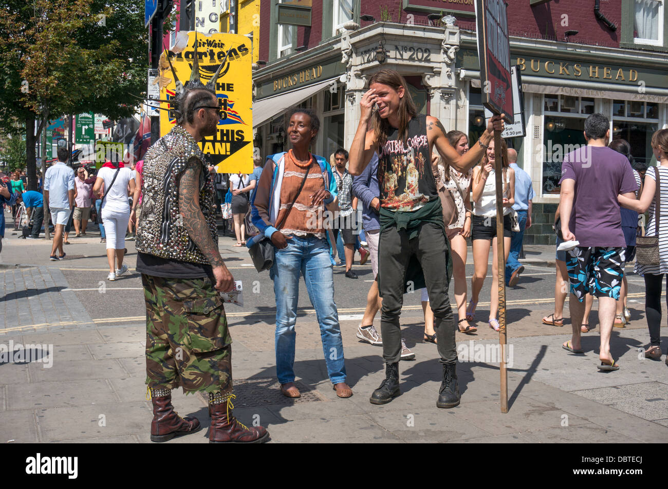 Local male characters hanging out on Camden high street, near Camden Market, London, England, UK. Stock Photo