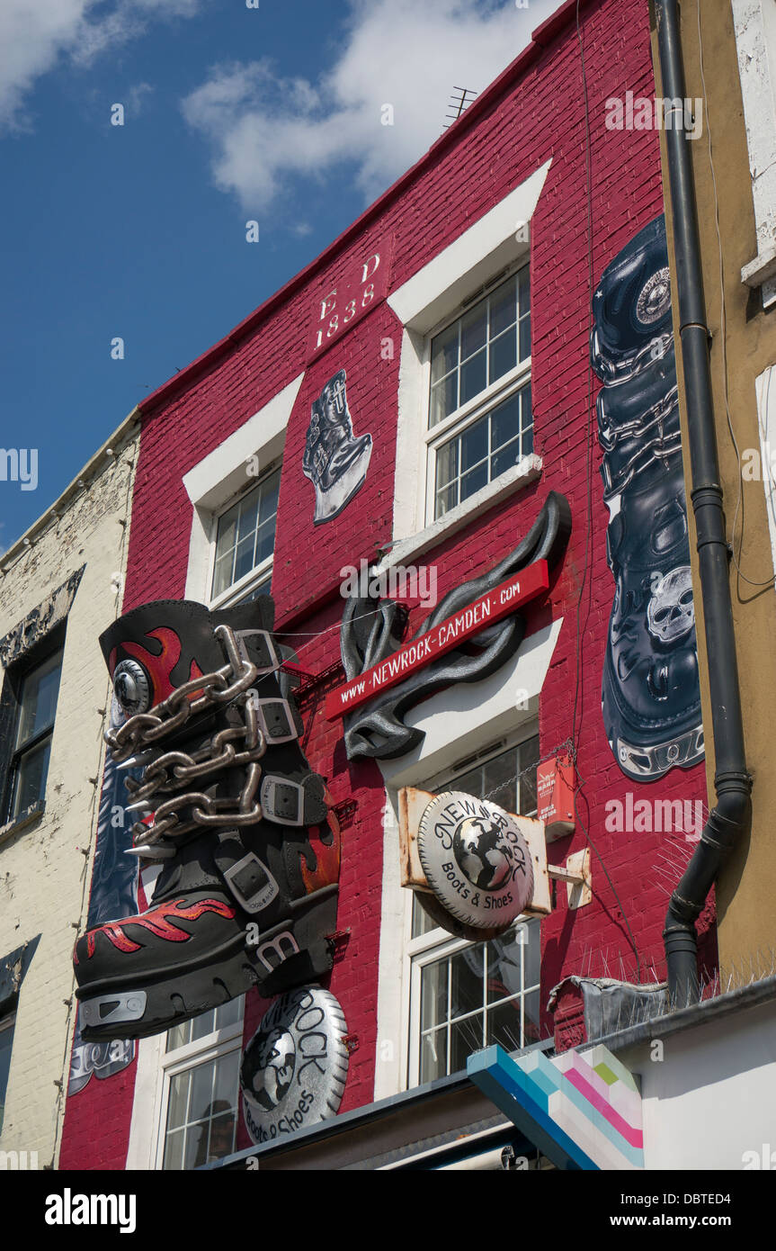 The New Rock boots and shoes store, with a giant boot on the pink outside  wall, on Camden high street, near Camden Market, London, England, UK Stock  Photo - Alamy