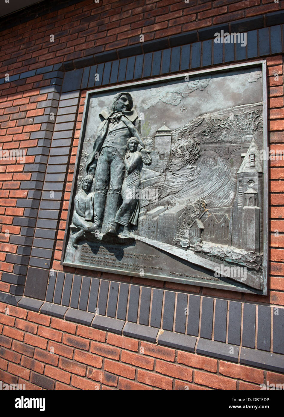 The Robert Owen memorial plaque in Newtown, Powys, Wales. Stock Photo