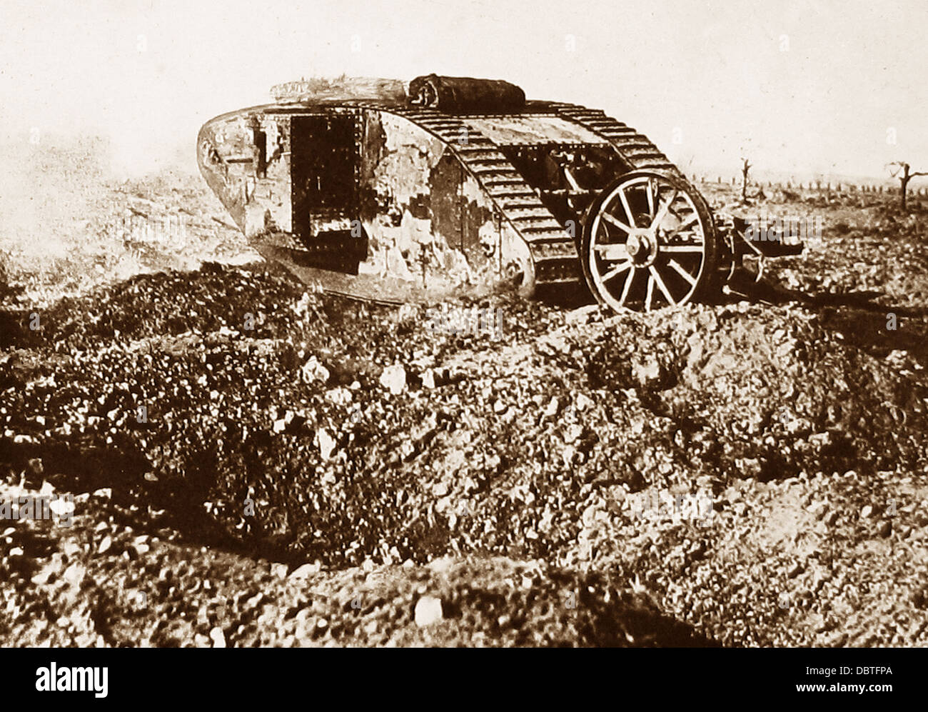 A British tank in action during WW1 Stock Photo Alamy