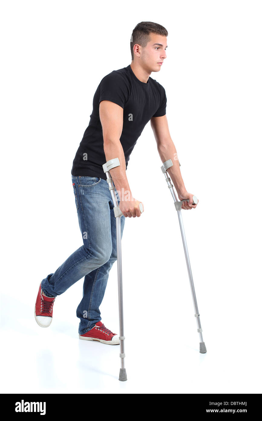 Boy walk crutches Cut Out Stock Images & Pictures Alamy