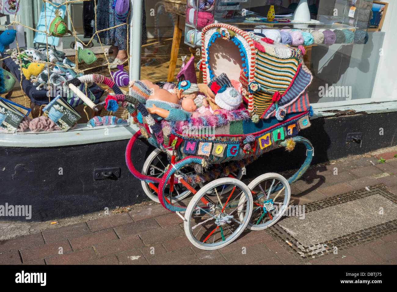 Wool Shop Knitted Dolls Pram Advertising Wool Shop Stock Photo