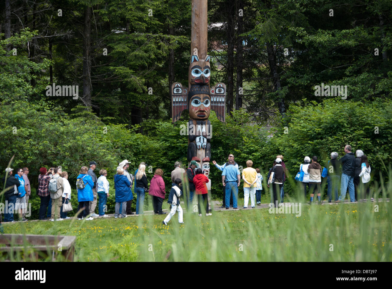 Totem Poles, Totem Bight State Park, Ketchikan,Alaska. Stock Photo
