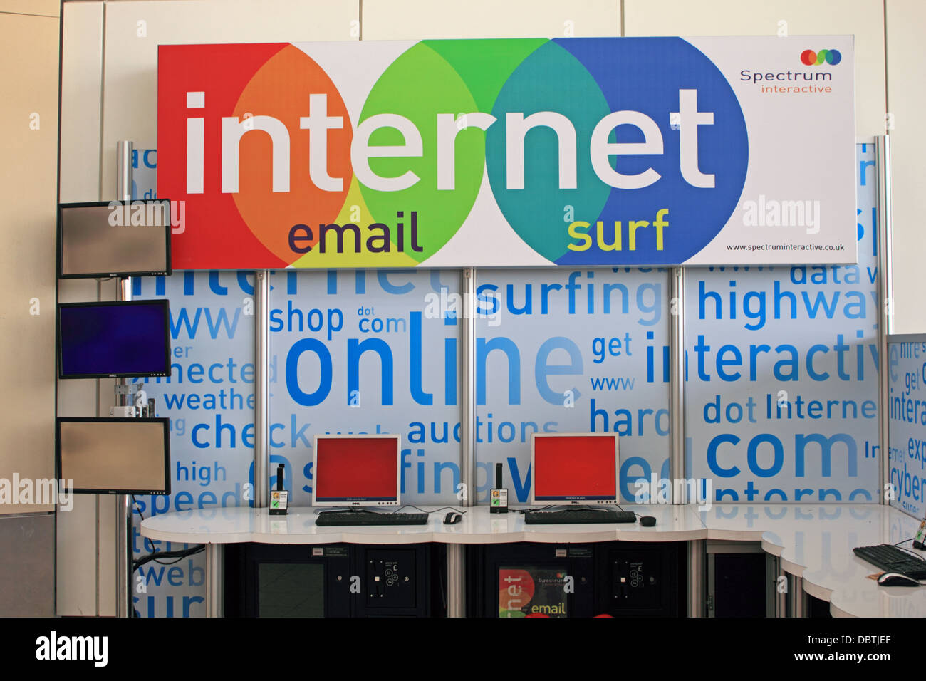 Internet terminals at Stansted Airport, Essex, England, UK. Stock Photo