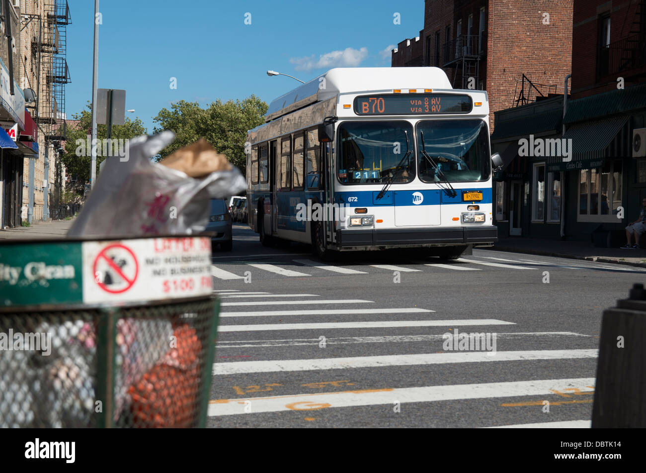 A New York City MTA bus in Brooklyn, NY. Stock Photo