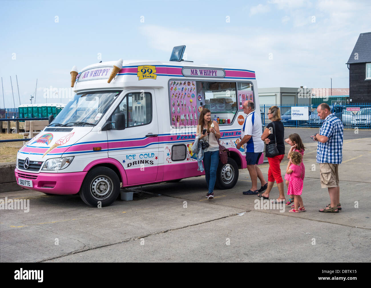 Ice Cream Van Mr Whippy 99 Flakes Queue for Ices Stock Photo