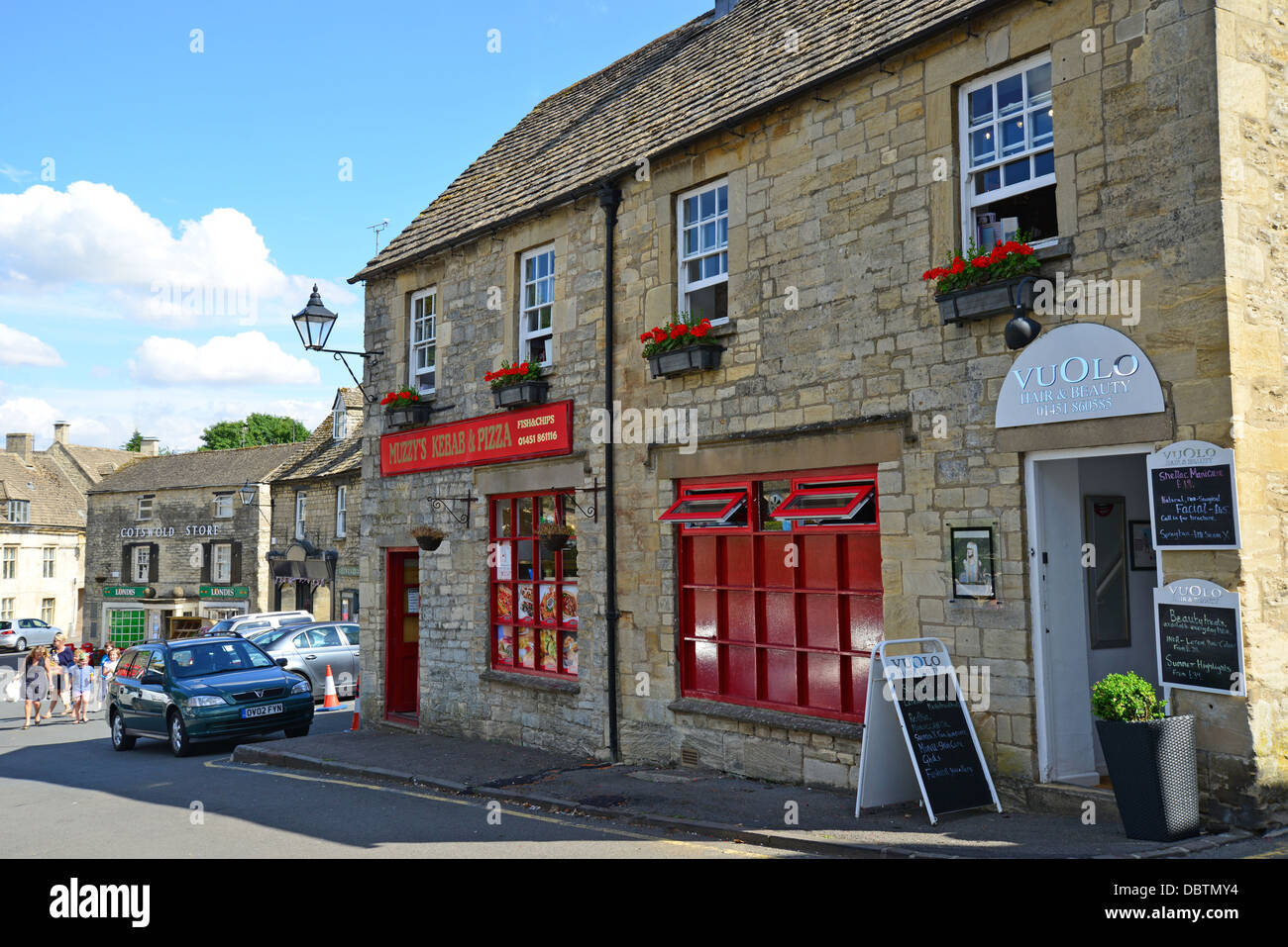 Cotswold stone buildings in Market Place, Northleach, Cotswolds, Gloucestershire, England, United Kingdom Stock Photo