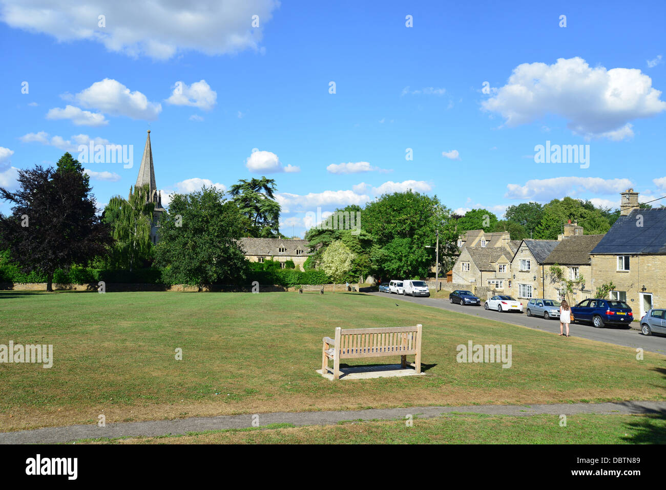 The Green showing spire of St. Mary the Virgin church, Shiptonunder