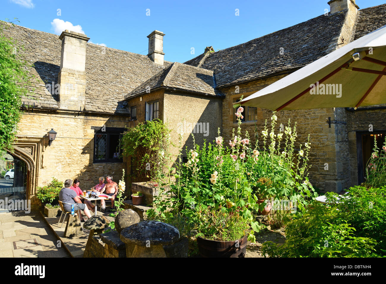 Garden terrace at The 13th century Shaven Crown Hotel, Shiptonunder