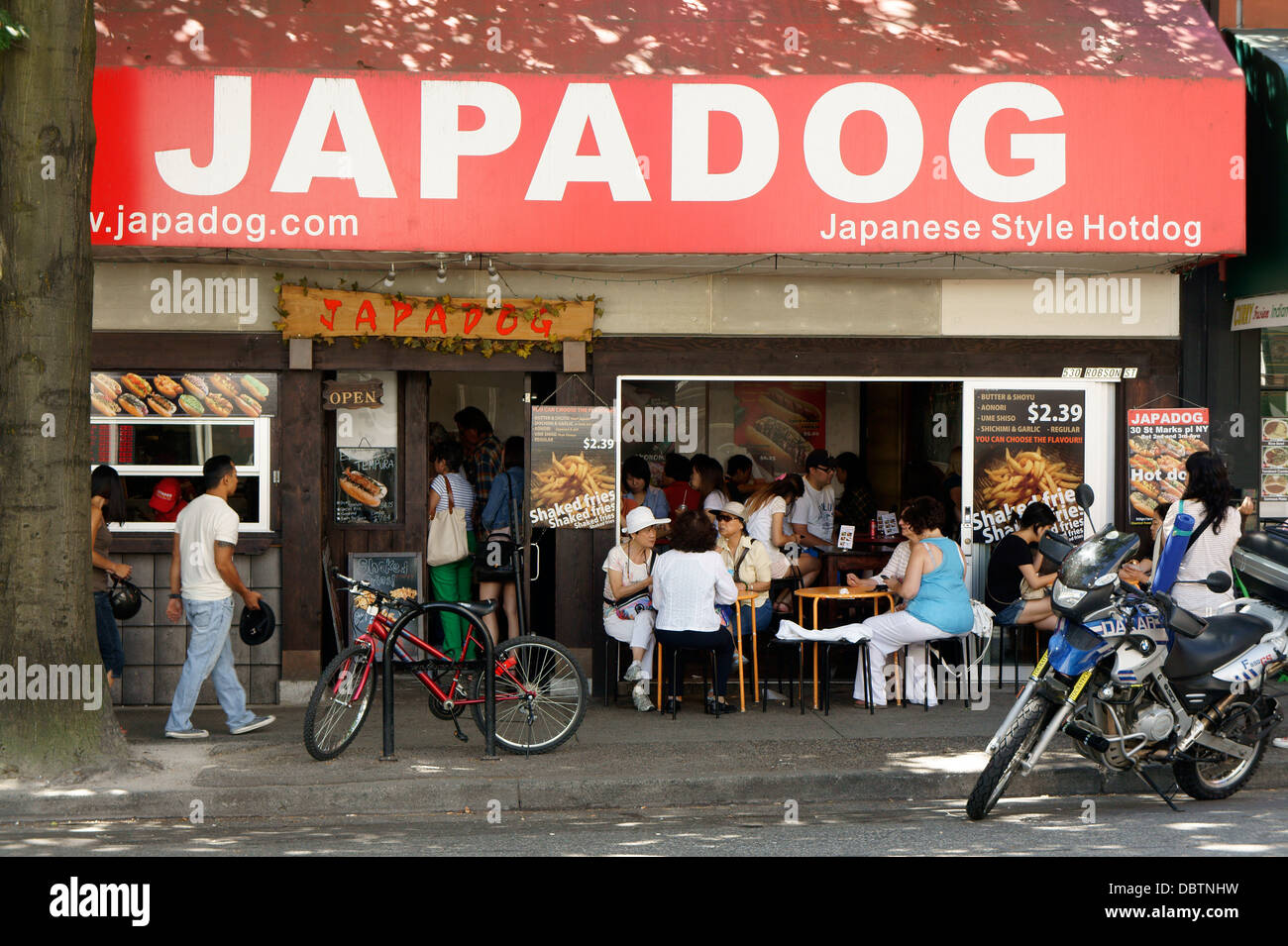 Japadog Japanese style hot dog Restaurant on Robson Street, Vancouver, BC, Canada Stock Photo