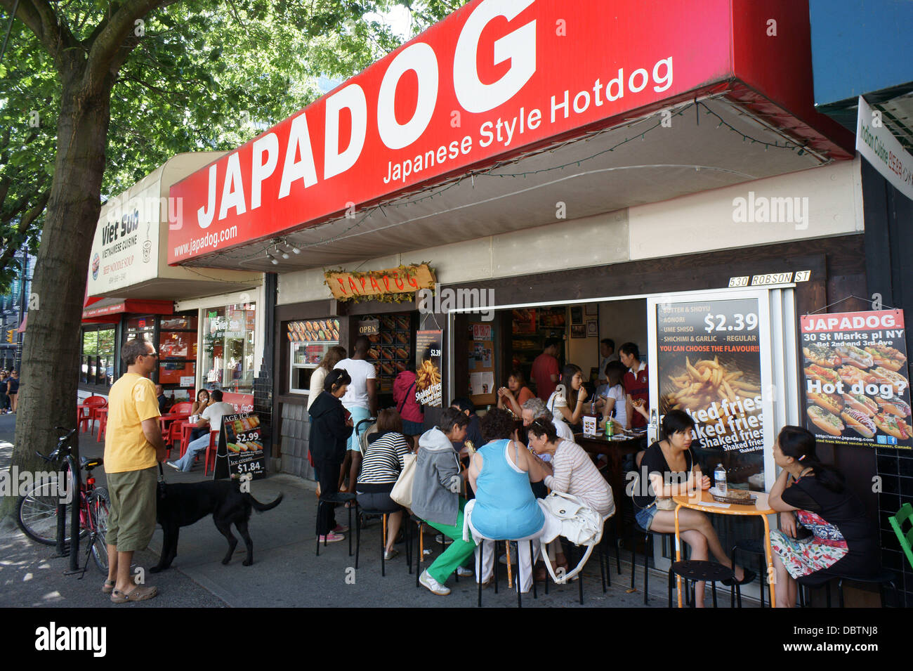 Japadog Japanese style hotdog Restaurant on Robson Street, Vancouver, BC, Canada Stock Photo