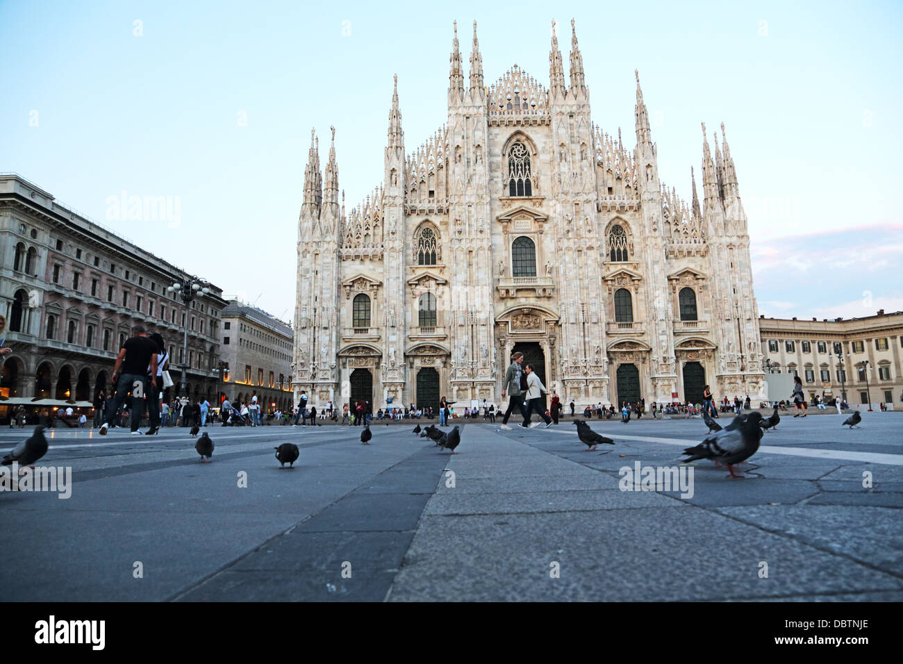 Piazza del Duomo and the front entrance of the Duomo in Milan Italy Stock Photo