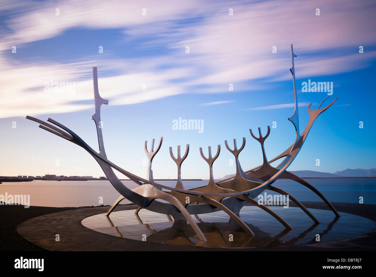 Solfar (Sun Voyager), iconic stainless-steel modern sculpture representing a Viking longboat, Reykjavik, Iceland Stock Photo