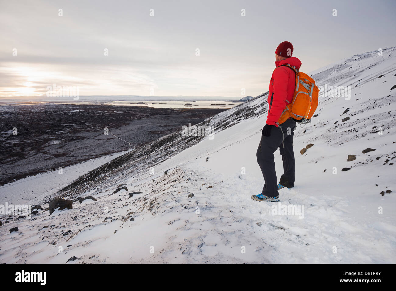Winter landscape on Volcano Hverfjall, Myvatn, Iceland, Polar Regions Stock Photo