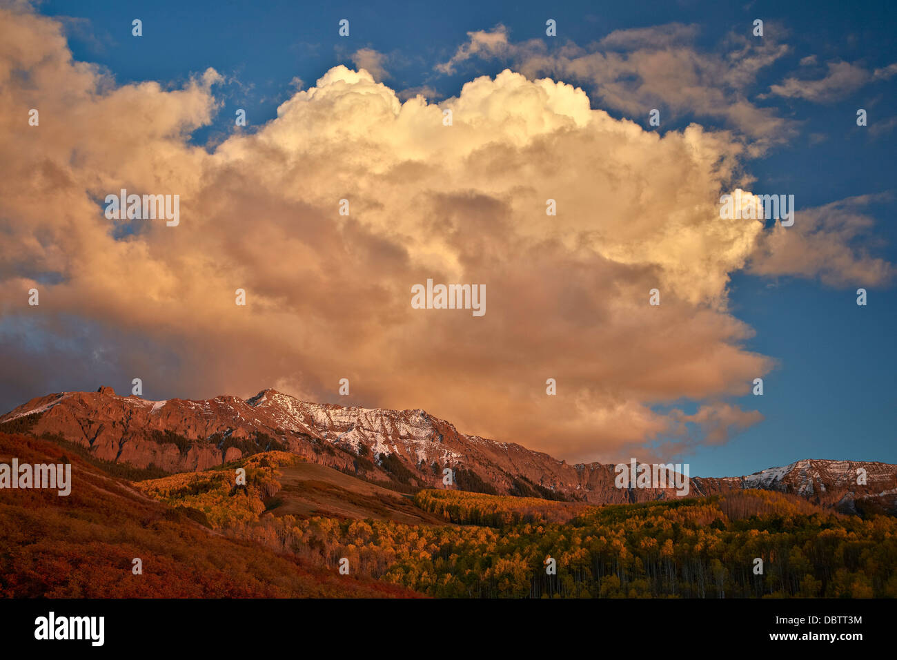 Cloud over the Sneffels Range in the fall, Uncompahgre National Forest, Colorado, United States of America, North America Stock Photo
